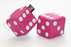 Truck cube, 12 x 12 cm, made of artificial leather, with drawstring (fuzzy dice) pink white