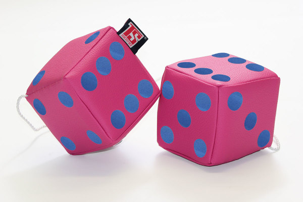 Truck cube, 12 x 12 cm, made of artificial leather, with drawstring (fuzzy dice) pink blue