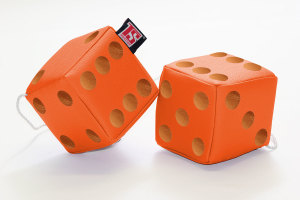 Truck cube, 12 x 12 cm, made of artificial leather, with drawstring (fuzzy dice) orange brown