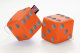 Truck cube, 12 x 12 cm, made of artificial leather, with drawstring (fuzzy dice) orange grey