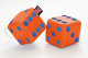 Truck cube, 12 x 12 cm, made of artificial leather, with drawstring (fuzzy dice) orange blue