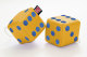 Truck cube, 12 x 12 cm, made of artificial leather, with drawstring (fuzzy dice) yellow blue
