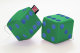 Truck dobbelstenen, 12 x 12 cm, gemaakt van imitatieleer, met koord (fuzzy dice) groen blauw