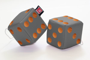 Truck cube, 12 x 12 cm, made of artificial leather, with drawstring (fuzzy dice) grey brown