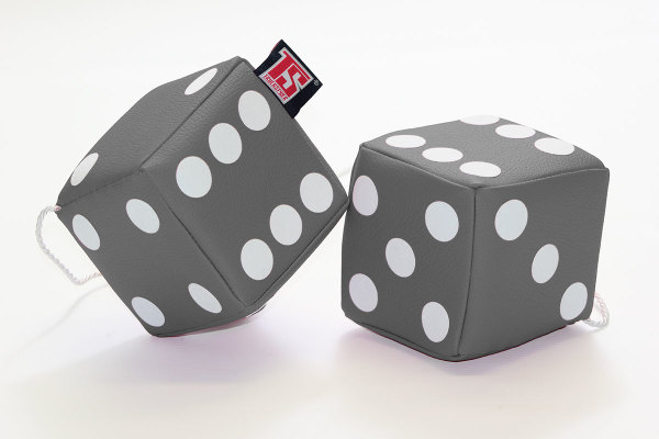 Truck cube, 12 x 12 cm, made of artificial leather, with drawstring (fuzzy dice) grey white