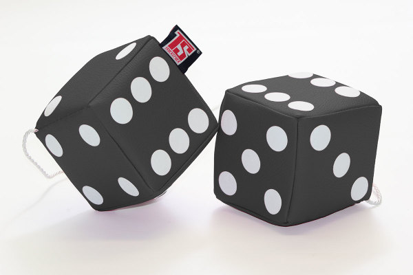 Truck cube, 12 x 12 cm, made of artificial leather, with drawstring (fuzzy dice) anthrazit* white