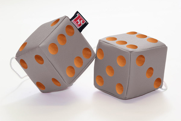 Truck cube, 12 x 12 cm, made of artificial leather, with drawstring (fuzzy dice) betongrey* brown