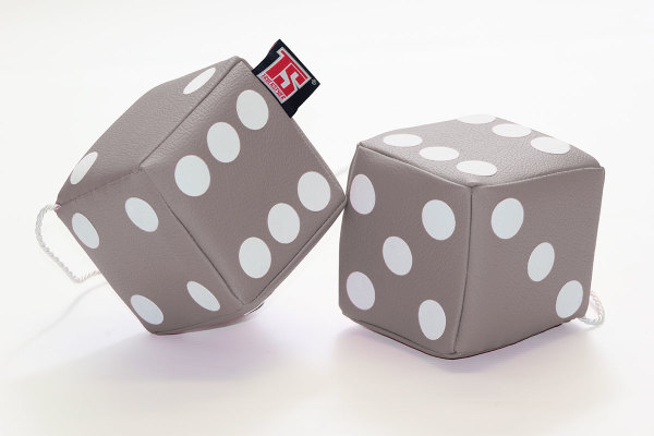 Truck cube, 12 x 12 cm, made of artificial leather, with drawstring (fuzzy dice) betongrey* white