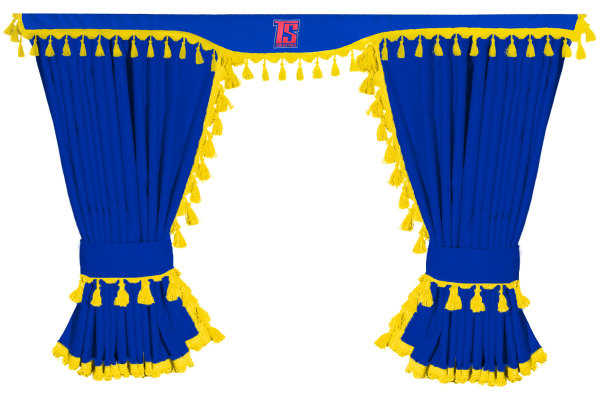 Transporter gardinset 5-delat inkl. brädor blå gul med bobble