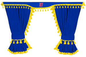 Van curtain set 5 pieces , including Borde blue yellow with bobbles