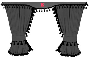 Van curtain set 5 pieces , including Borde gray black with bobbles