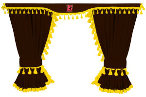 Van curtain set 5 pieces , including Borde brown yellow with bobbles