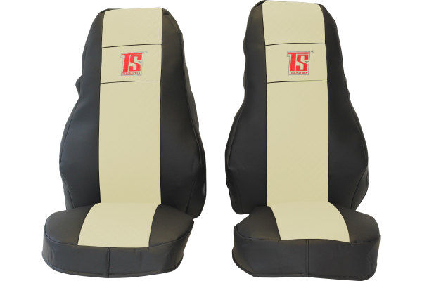 Suitable for Volvo*: FH4 I FH5 (2013-...) - HollandLine leatherette I seat covers beige 2 belts integrated on the seat I BF rotatable 