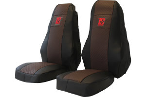 Suitable for Volvo*: FH3 (2008-2013) - HollandLine leatherette I seat covers brown 1 belt integrated on the seat