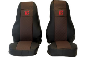 Suitable for Volvo*: FH3 (2008-2013) - HollandLine leatherette I seat covers brown 1 belt integrated on the seat I BF rotatable 