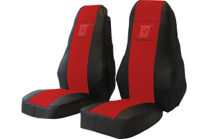 Suitable for Volvo*: FH3 (2008-2013) - HollandLine leatherette I seat covers red 1 belt integrated on the seat I BF rotatable
