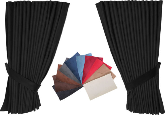 suede-look truck windscreen curtains 4 parts - strongly darkening - doubly processed - WITHOUT EDGE