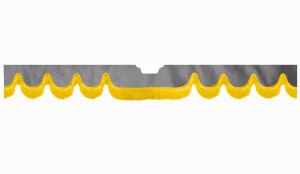 Fits Scania*: S (2016-...) suede look truck windshield border with cutout for windshield sensor with fringes Wave-shape grey yellow