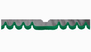 Fits Scania*: S (2016-...) suede look truck windshield border with cutout for windshield sensor with fringes Wave-shape grey green