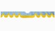Fits Scania*: S (2016-...) suede look truck windshield border with cutout for windshield sensor with fringes Wave-shape light blue yellow