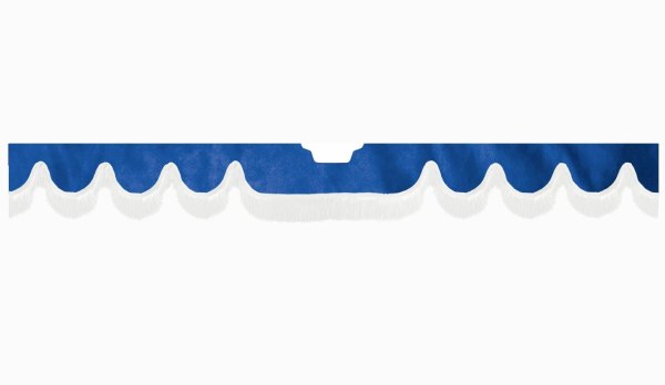 Fits Scania*: S (2016-...) suede look truck windshield border with cutout for windshield sensor with fringes Wave-shape dark blue white
