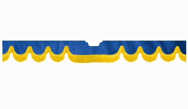 Fits Scania*: S (2016-...) suede look truck windshield border with cutout for windshield sensor with fringes Wave-shape dark blue yellow