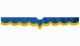 Fits Scania*: S (2016-...) suede look truck windshield border with cutout for windshield sensor with fringes V-shape dark blue yellow