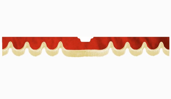 Fits Scania*: S (2016-...) suede look truck windshield border with cutout for windshield sensor with fringes Wave-shape red beige