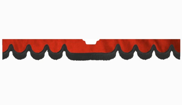 Fits Scania*: S (2016-...) suede look truck windshield border with cutout for windshield sensor with fringes Wave-shape red black