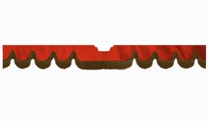 Fits Scania*: S (2016-...) suede look truck windshield border with cutout for windshield sensor with fringes Wave-shape red brown