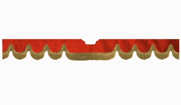 Fits Scania*: S (2016-...) suede look truck windshield border with cutout for windshield sensor with fringes Wave-shape red caramel