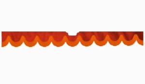 Fits Scania*: S (2016-...) suede look truck windshield border with cutout for windshield sensor with fringes bow-shape red orange