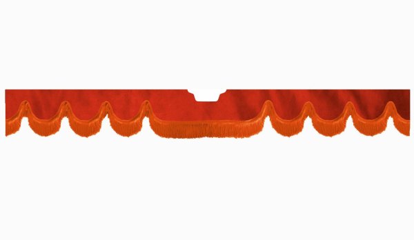 Fits Scania*: S (2016-...) suede look truck windshield border with cutout for windshield sensor with fringes Wave-shape red orange