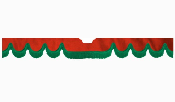 Fits Scania*: S (2016-...) suede look truck windshield border with cutout for windshield sensor with fringes Wave-shape red green