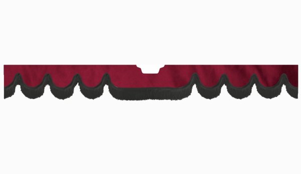 Fits Scania*: S (2016-...) suede look truck windshield border with cutout for windshield sensor with fringes Wave-shape bordeaux black