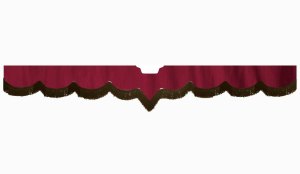 Fits Scania*: S (2016-...) suede look truck windshield border with cutout for windshield sensor with fringes V-shape bordeaux brown