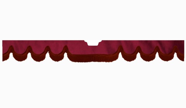 Fits Scania*: S (2016-...) suede look truck windshield border with cutout for windshield sensor with fringes Wave-shape bordeaux bordeaux