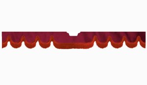 Fits Scania*: S (2016-...) suede look truck windshield border with cutout for windshield sensor with fringes Wave-shape bordeaux red