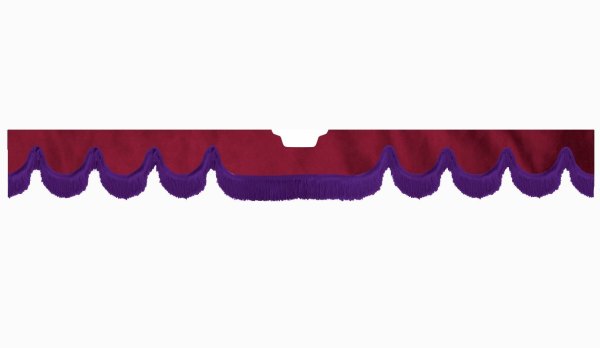 Fits Scania*: S (2016-...) suede look truck windshield border with cutout for windshield sensor with fringes Wave-shape bordeaux lillac