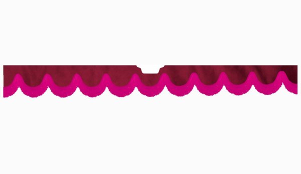 Fits Scania*: S (2016-...) suede look truck windshield border with cutout for windshield sensor with fringes bow-shape bordeaux pink