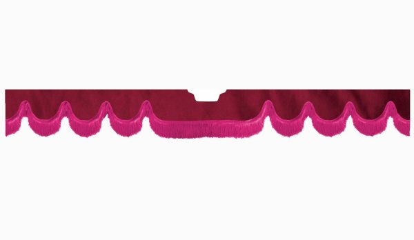 Fits Scania*: S (2016-...) suede look truck windshield border with cutout for windshield sensor with fringes Wave-shape bordeaux pink