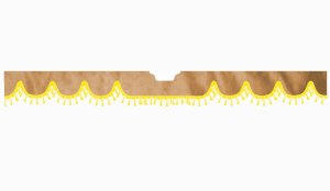 Suitable for Scania*: S (2016-...) Suede look Windscreen border with bobble - with cut-out Windscreen fitting sensor yellow wave form caramel