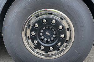 Truck wheel bolt cover ring - open inside - 10 holes - stainless steel - 22,5 inch rim - powder coated - colour Black