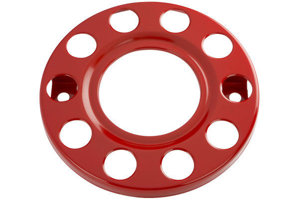 Täckring för hjulbultar - öppen insida - 10 hål - rostfritt stål - 22,5 tums fälg - pulverlackerad - röd färg