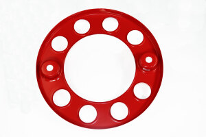 Anello copriruota per camion - aperto allinterno - 10 fori - acciaio inox - cerchio da 22,5 pollici - verniciato a polvere - colore rosso