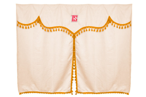 Truck säng gardiner 3 delar med pompoms Beige guld Länge 150 cm