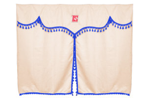 Vrachtwagen gordijnen 3 stuks met pompons beige blauw Lengte 150 cm