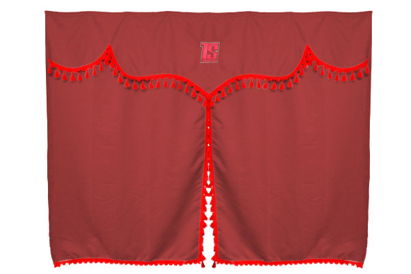 Lkw Bettgardinen 3 teilig mit Bommeln bordeaux rot Länge 150 cm