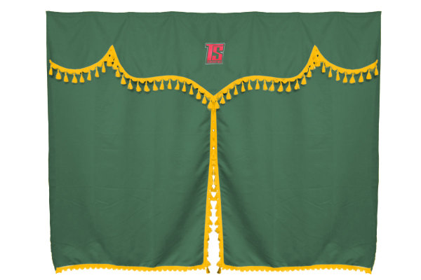 Truck säng gardiner 3 delar med pompoms grön gul Länge 150 cm