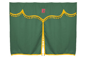 Truck säng gardiner 3 delar med pompoms grön gul Länge 150 cm